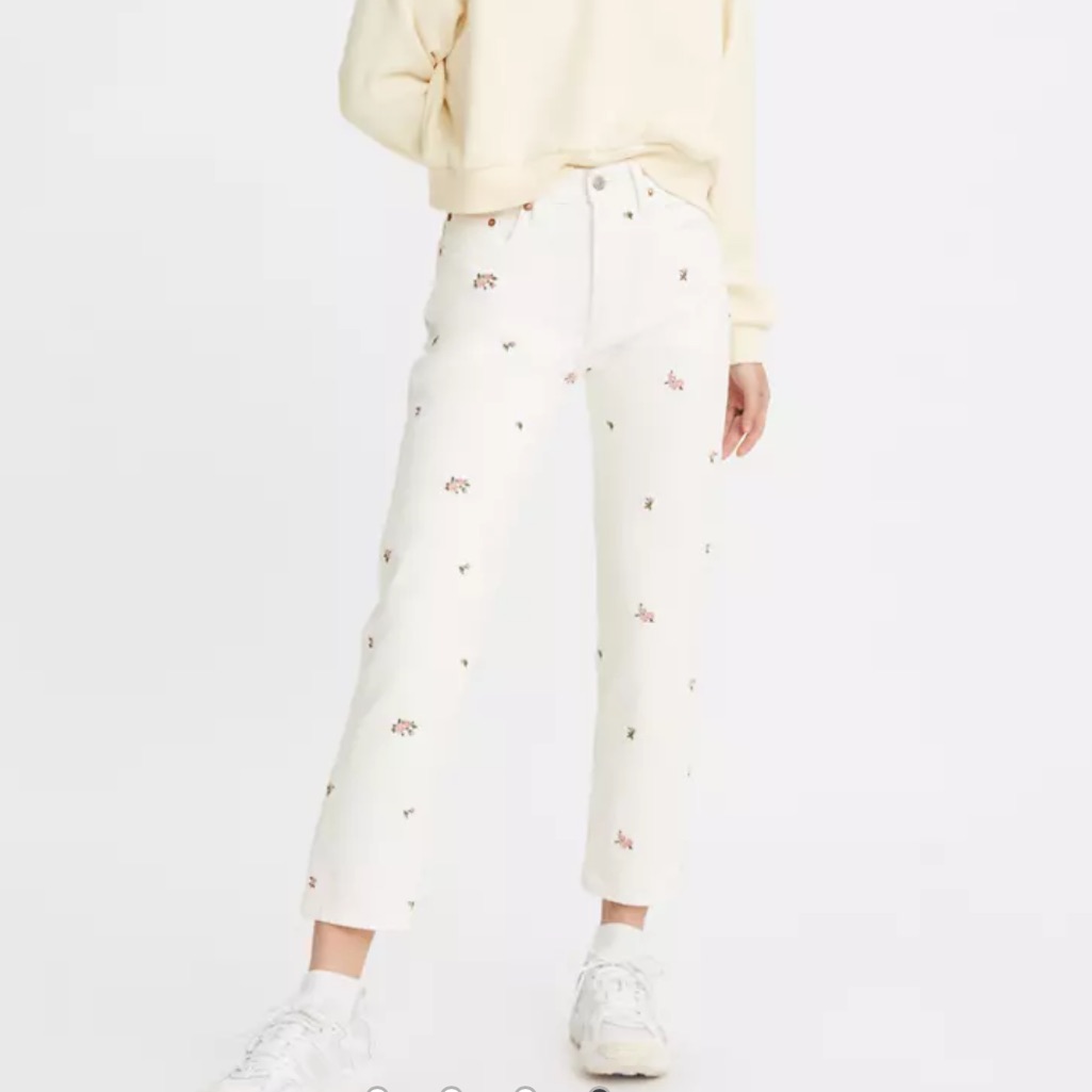 Kensie Nwt Ella White Embroidered High Rise Straight Leg Denim Jeans Size 10/30